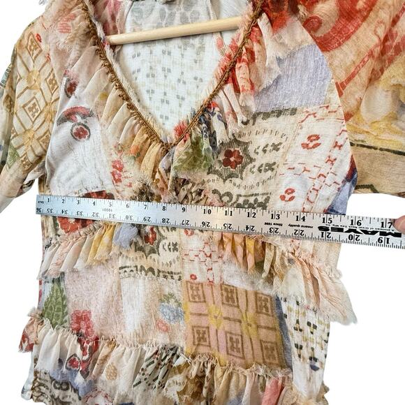 TINY Anthro Ruffle Babydoll Top Womens Shirt SIZE XXS Boho Patchwork Blouse L/S - Picture 2 of 11